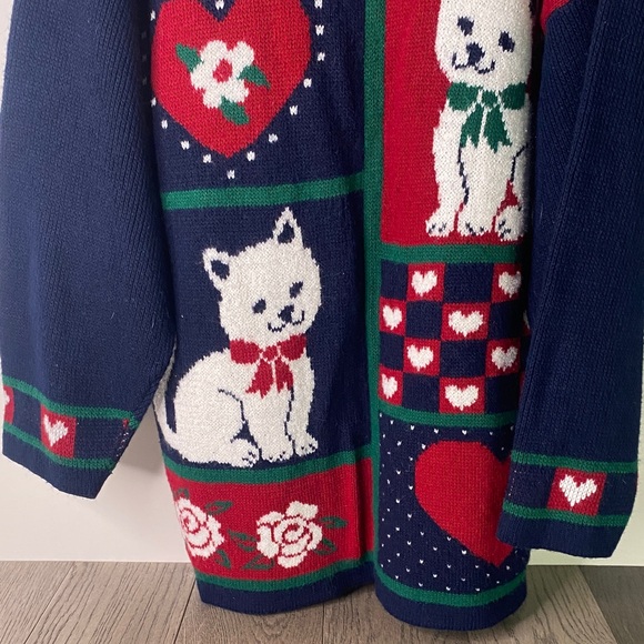 Basic Editions Red and Blue Cat Sweater Women’s Size Medium/ Large - 1319 - Picture 3 of 6
